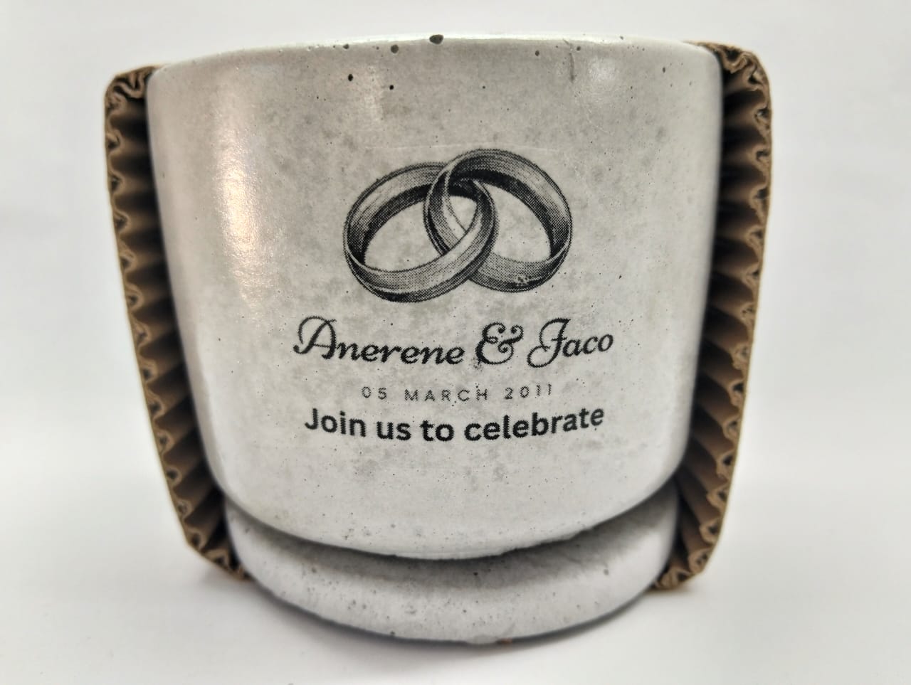 Custom wedding message on a Concrete Pot